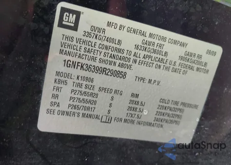 2009 Chevrolet Suburban 1500 Ltz from USA, damaged, VIN 1GNFK36399R290858